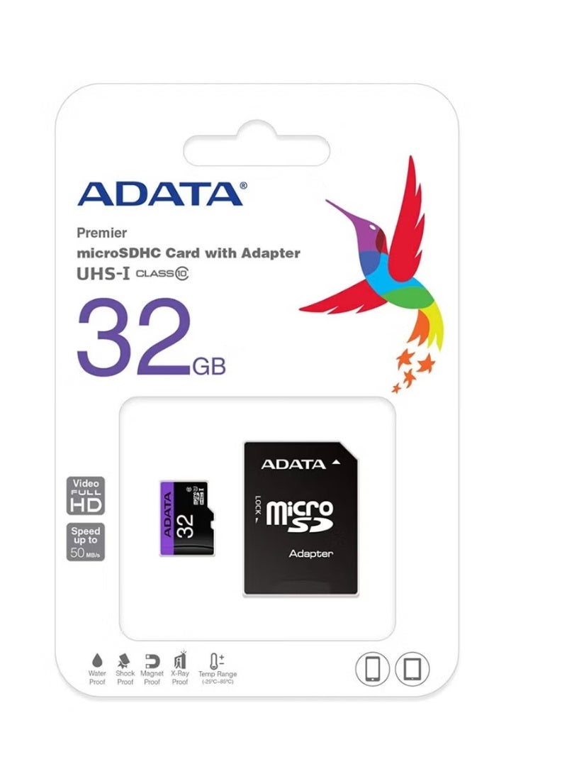 أداتا بطاقة ذاكرة ADATA Premier microSDHC UHS-I Class10 بسعة 32 جيجابايت مع محول - Image 1